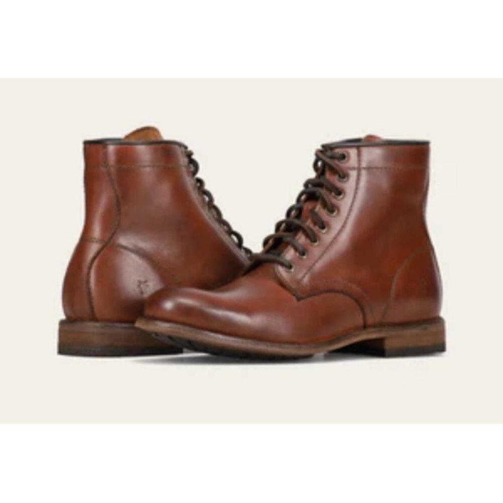 FRYE Leather Combat Boots Men 8.5 Brown Lace Up Distressed Office Vibram Outsole - Picture 1 of 16